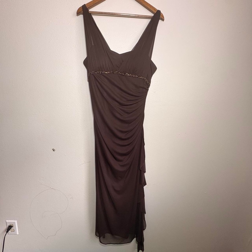 Vtg Y2K Davids Bridal Chocolate Brown Empire Waist Ruched Evening Dress Size 12